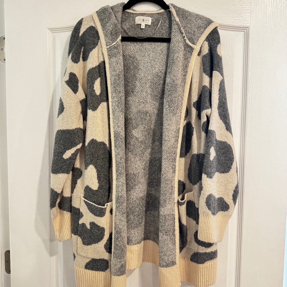 Lou & Grey at LOFT Heather Gray Knit Sweater Cardigan- Size L